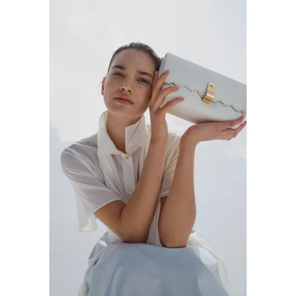 Oroton Etta Smooth Broidery Medium Clutch Warm White, view 4