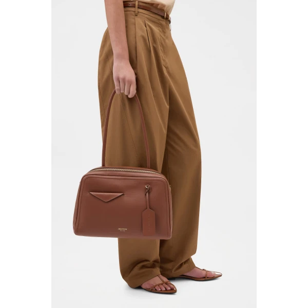Oroton Everette Smooth Medium Shoulder Bag Chestnut, view 2