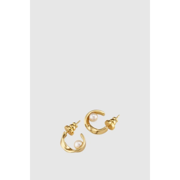 Oroton Felicity Small Hoops Pearl/Gold, view 3