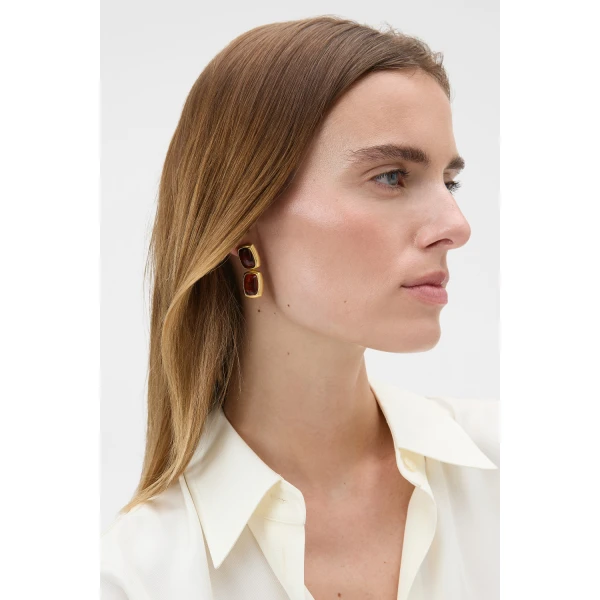 Oroton Lilyanna Drop Earrings Tort/Worn Gold, view 2