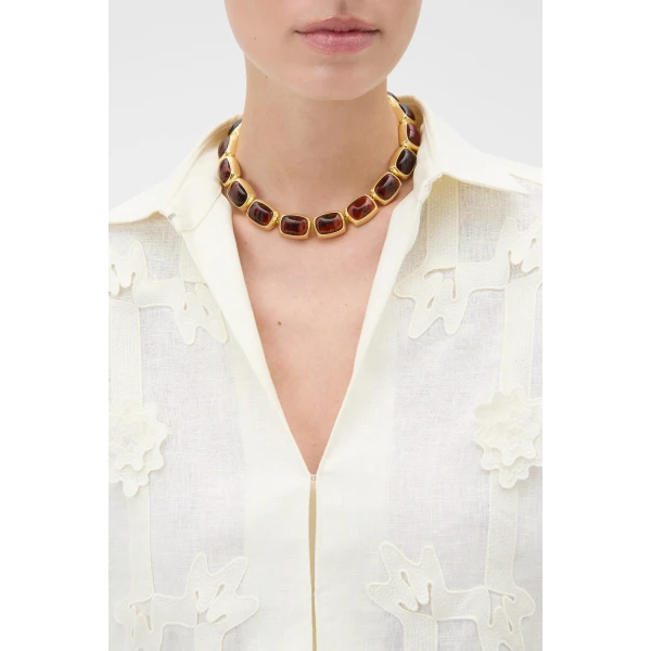 Oroton Lilyanna Necklace Tort/Worn Gold, view 2