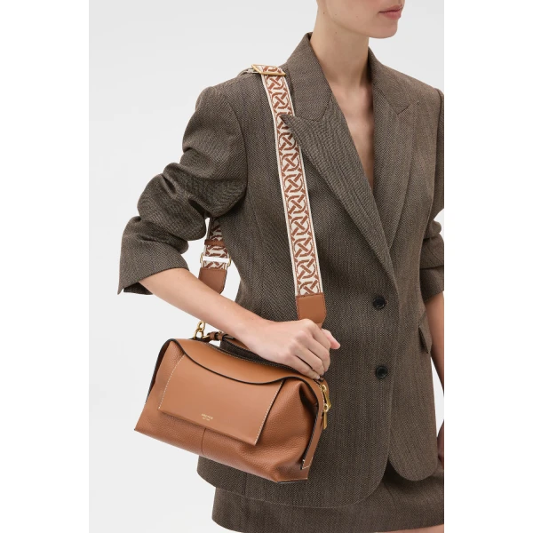 Oroton Logo Bag Strap Cognac/Ecru, view 2