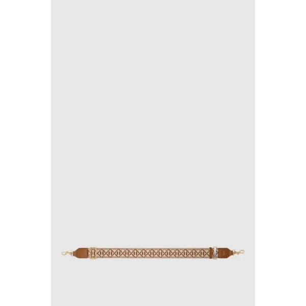 Oroton Logo Bag Strap Cognac/Ecru, view 3
