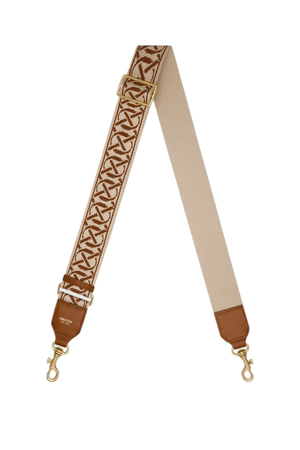 Oroton Logo Bag Strap Cognac/Ecru | Bag Straps | Luxury Shoes Oroton Logo Bag Strap Cognac/Ecru
