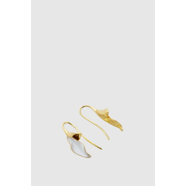 Oroton Magnolia Hook Earrings Worn Gold/White, view 3