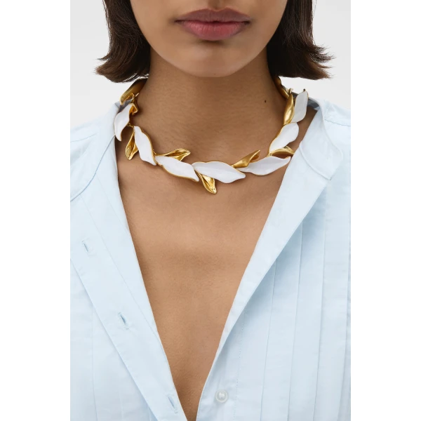 Oroton Magnolia Necklace Worn Gold/White, view 2