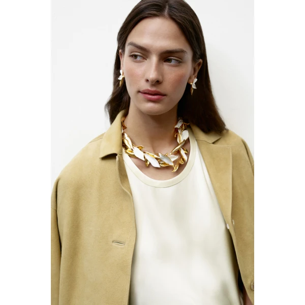 Oroton Magnolia Necklace Worn Gold/White, view 3