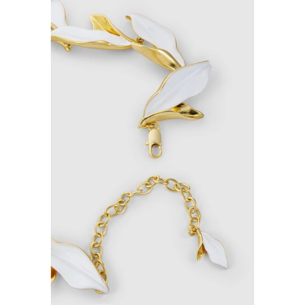 Oroton Magnolia Necklace Worn Gold/White, view 4