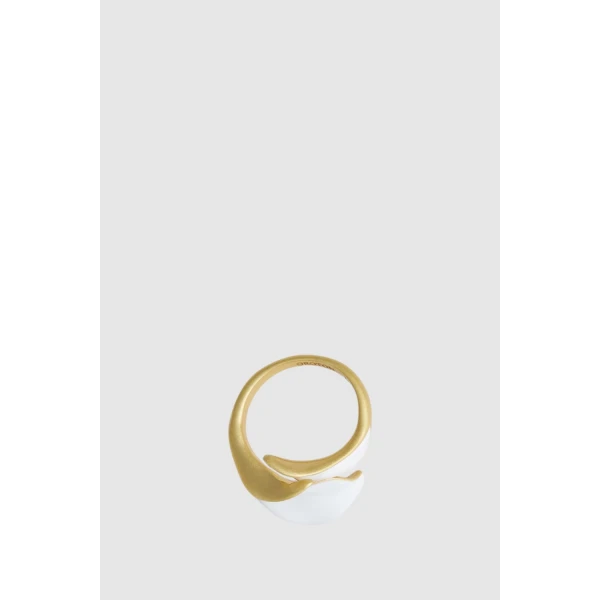 Oroton Magnolia Ring Worn Gold/White, view 3