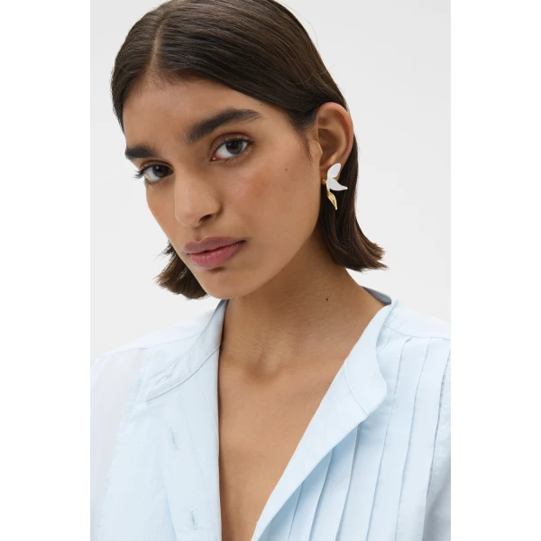 Oroton Magnolia Studs Worn Gold/White, view 2