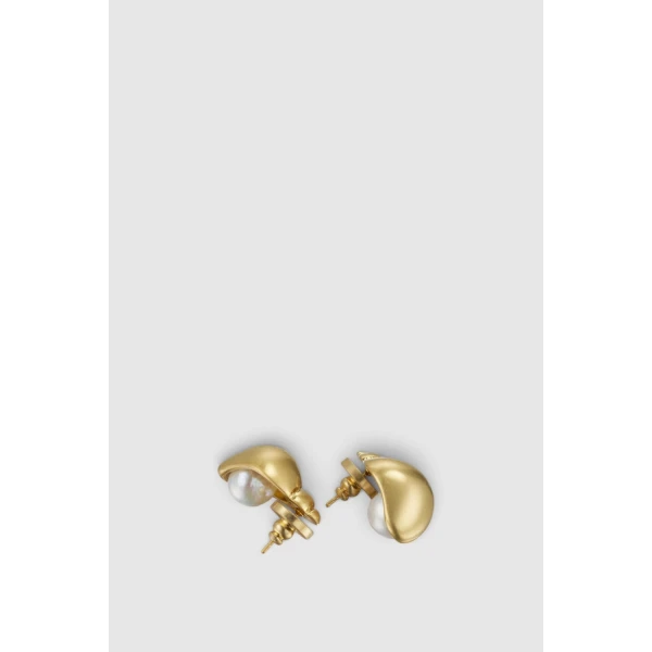 Oroton Maurie Shell Stud Earrings Worn Gold, view 3