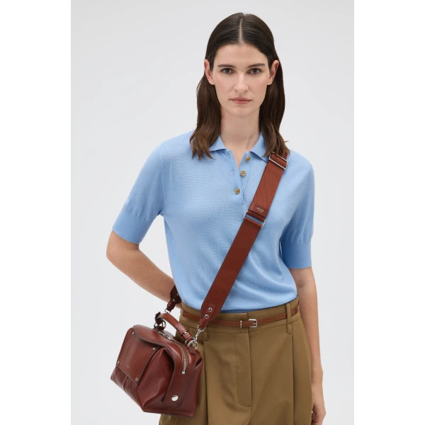 Oroton Mica Burnished Leather Bag Strap Dark Chestnut, view 2