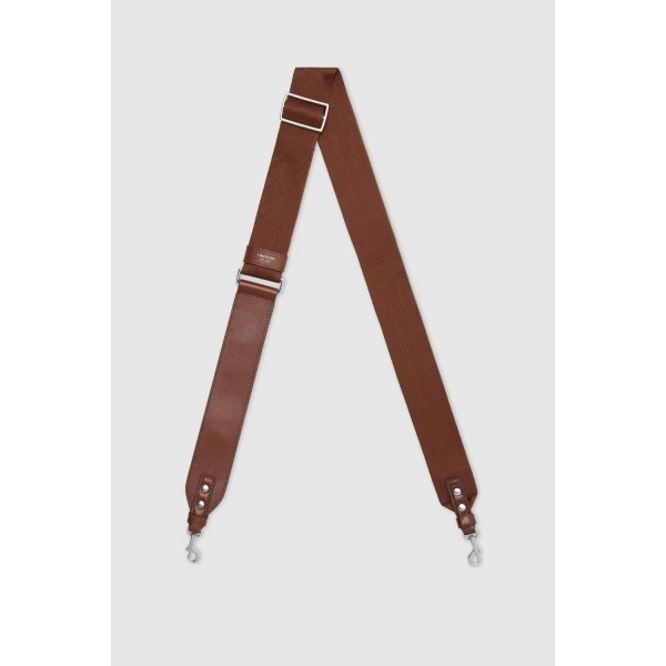 Oroton Mica Burnished Leather Bag Strap Dark Chestnut, view 4