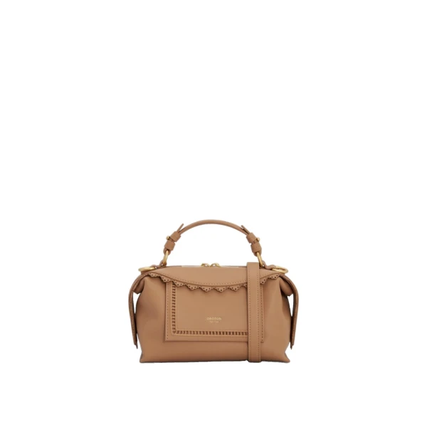 Oroton Mica Smooth Broidery Mini Bowler Praline