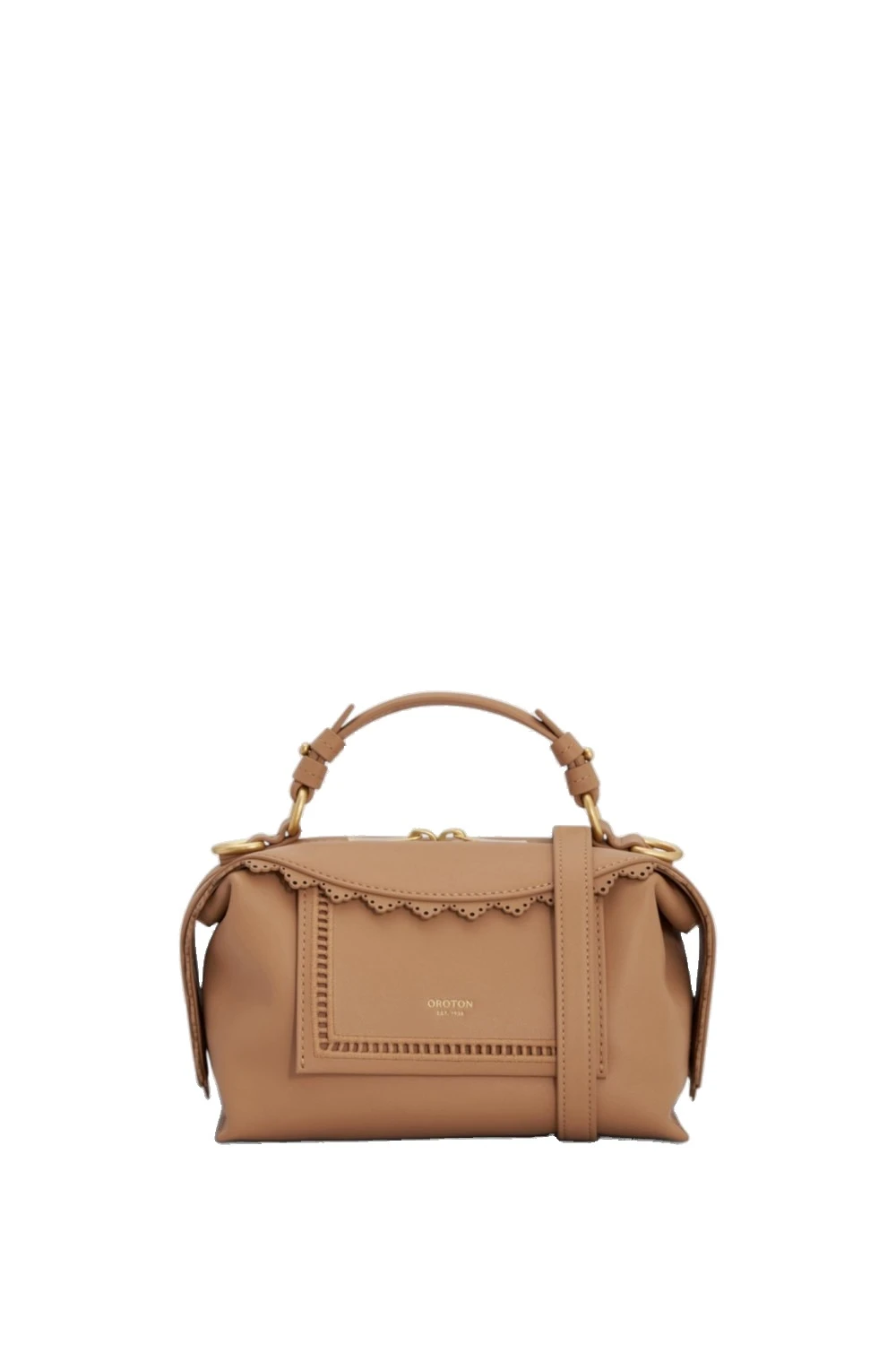 Oroton Mica Smooth Broidery Mini Bowler Praline | Mini Bags | Luxury Shoes Oroton Mica Smooth Broidery Mini Bowler Praline