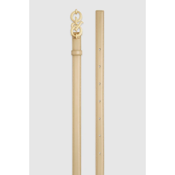 Oroton Olivia Smooth 20mm Logo Belt Blonde, view 3