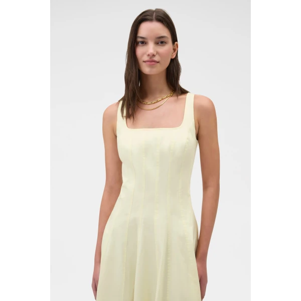 Oroton Panelled Day Dress Pale Lemon, view 4