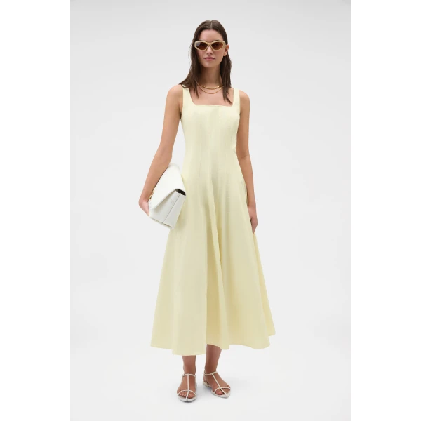 Oroton Panelled Day Dress Pale Lemon, view 6