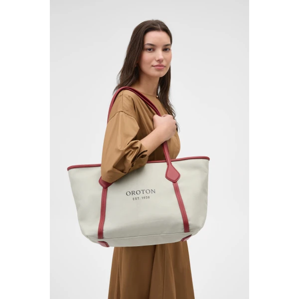 Oroton Ponza Canvas Medium Tote Dust Grey, view 3