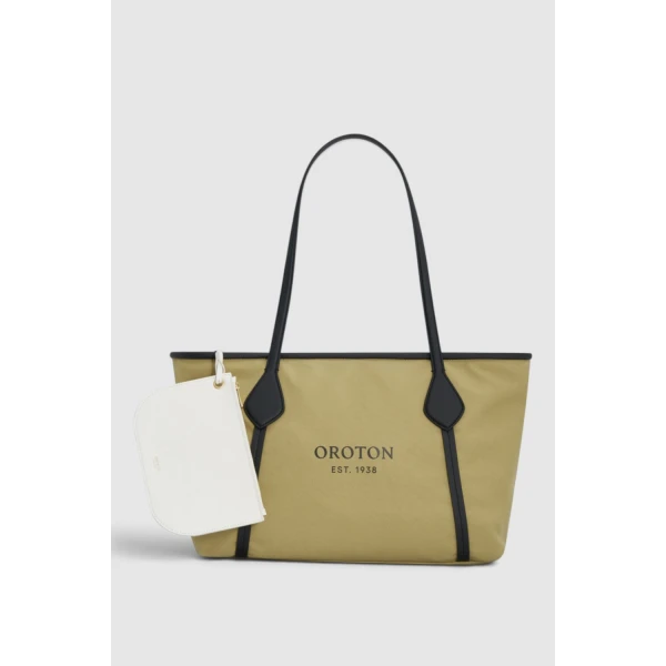 Oroton Ponza Canvas Medium Tote Ice Coffee, view 4