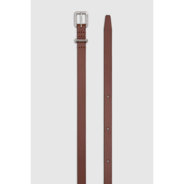 Oroton Remi 12mm Box Leather Belt Chestnut/Silver, view 3