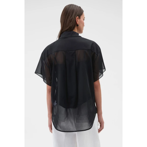 Oroton Scarf Detail Top Black, view 4