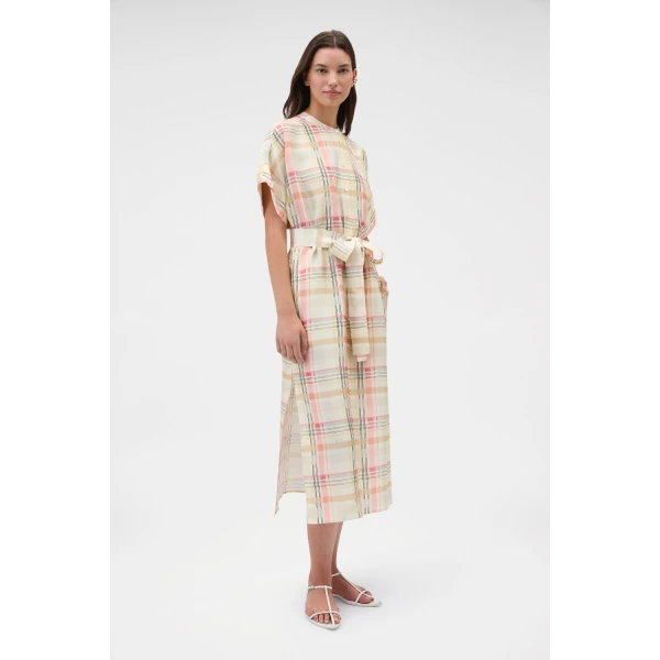 Oroton Shadow Check Shirt Dress Pink Rose, view 3