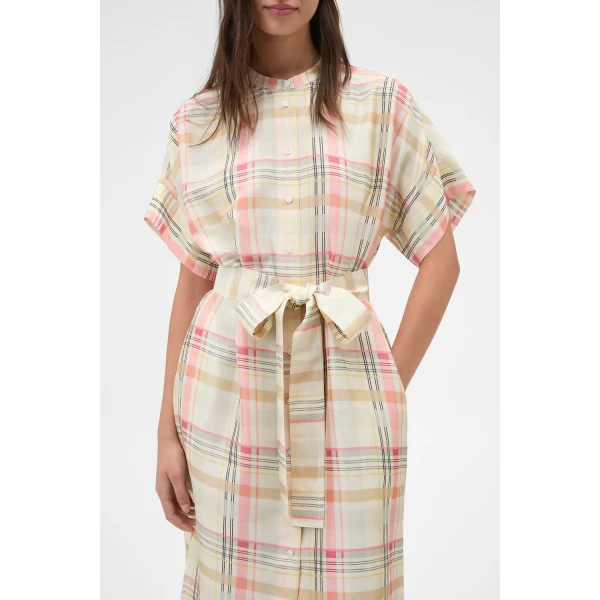 Oroton Shadow Check Shirt Dress Pink Rose, view 4