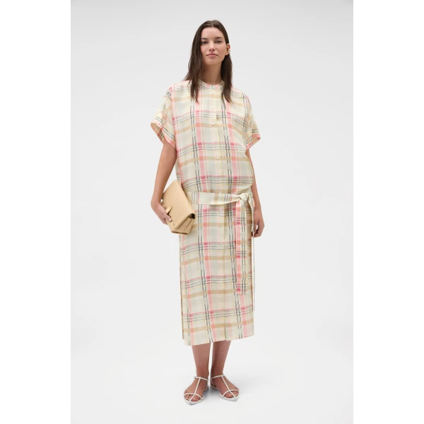 Oroton Shadow Check Shirt Dress Pink Rose, view 6