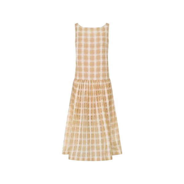 Oroton Sheer Check Drop Waist Dress Butterscotch