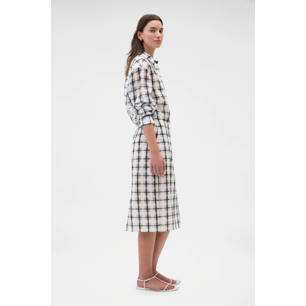 Oroton Sheer Check Pencil Skirt Graphite, view 3