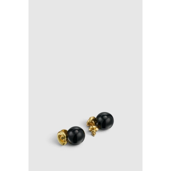 Oroton Sidney Stone Stud Earrings Black/Worn Gold, view 3