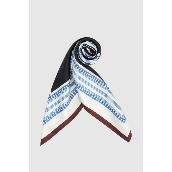 Oroton Square Print Silk Scarf Black, view 4