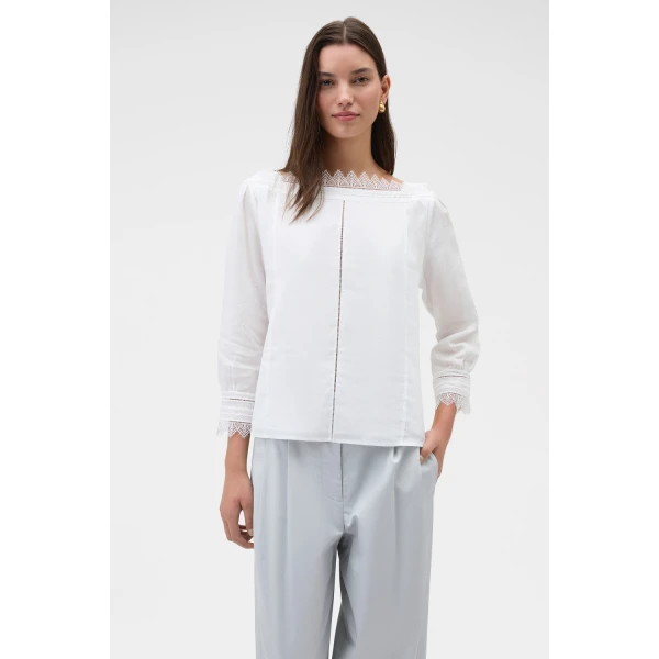 Oroton White Lace Trim Top White, view 3