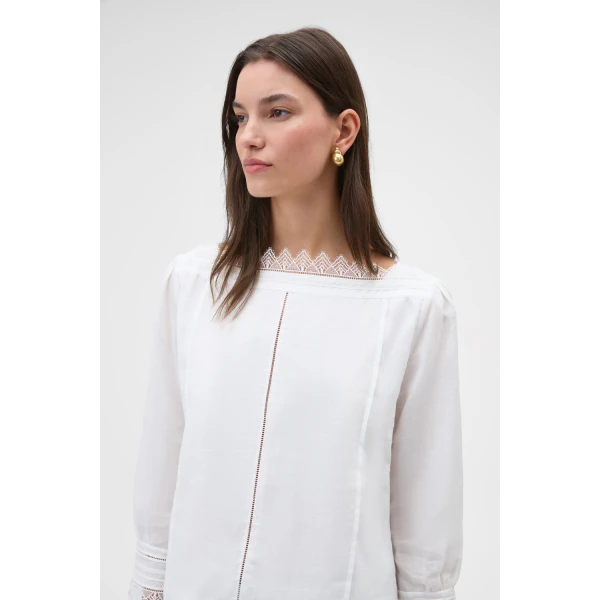 Oroton White Lace Trim Top White, view 4
