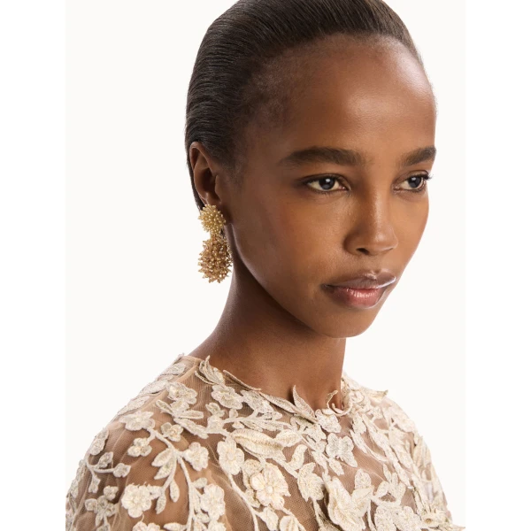 Oscar de la Renta Beaded Cluster Drop Earrings in Champagne, view 2
