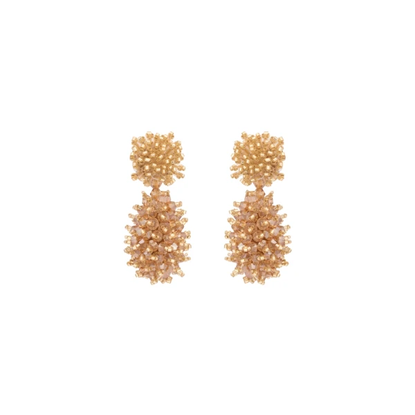 Oscar de la Renta Beaded Cluster Drop Earrings in Champagne