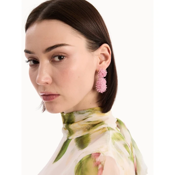 Oscar de la Renta Beaded Cluster Drop Earrings in Rose, view 2