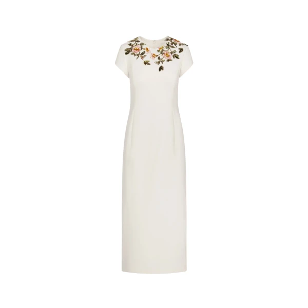 Oscar de la Renta Beaded Floral Embroidered Pencil Dress