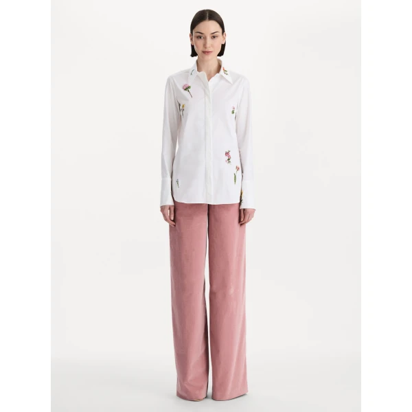 Oscar de la Renta Beaded Mixed Botanical Stretch Twill Blouse, view 3