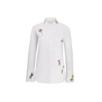 Oscar de la Renta Beaded Mixed Botanical Stretch Twill Blouse