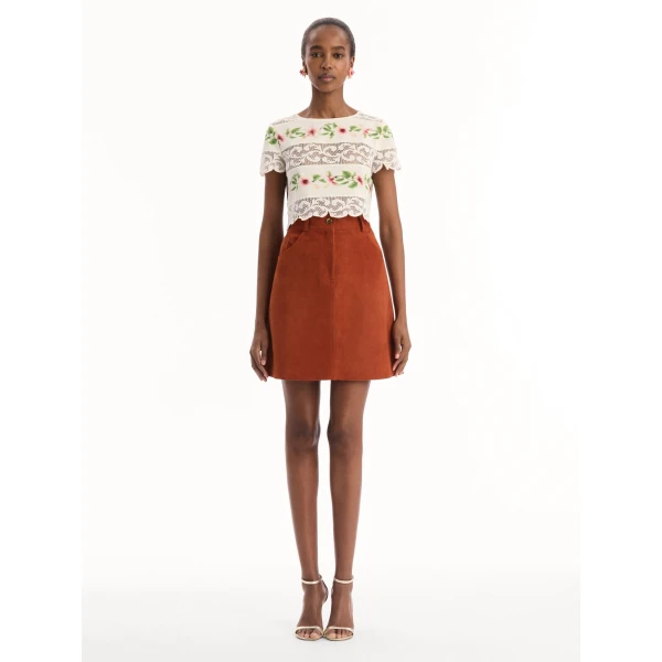 Oscar de la Renta Chiné Hibiscus Striped Cotton Poplin Blouse, view 3