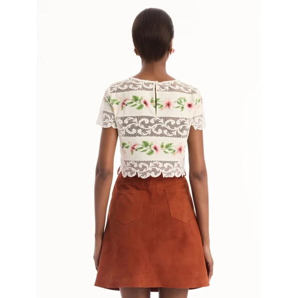 Oscar de la Renta Chiné Hibiscus Striped Cotton Poplin Blouse, view 4