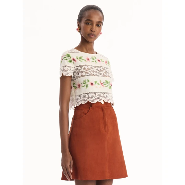 Oscar de la Renta Chiné Hibiscus Striped Cotton Poplin Blouse, view 5
