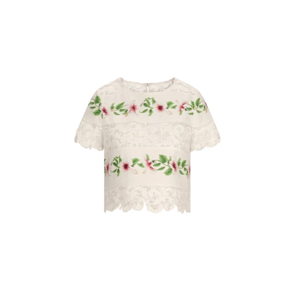 Chiné Hibiscus Striped Cotton Poplin Blouse