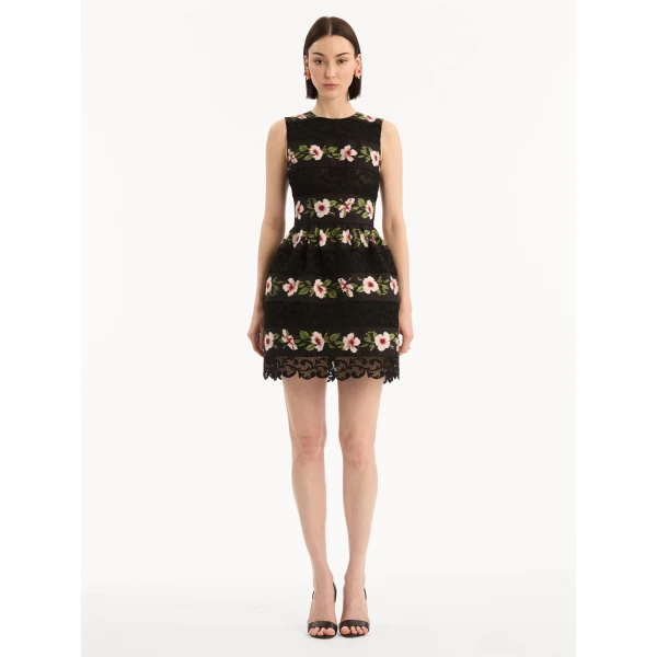 Oscar de la Renta Chiné Hibiscus Striped Faille Dress, view 2