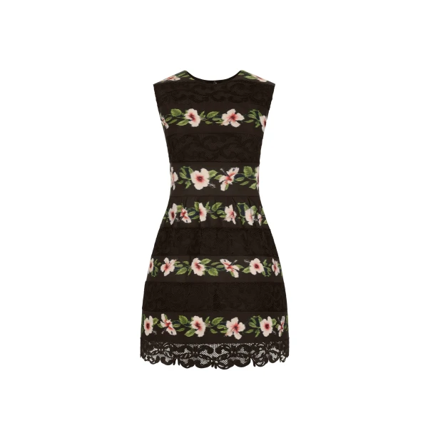 Oscar de la Renta Chiné Hibiscus Striped Faille Dress