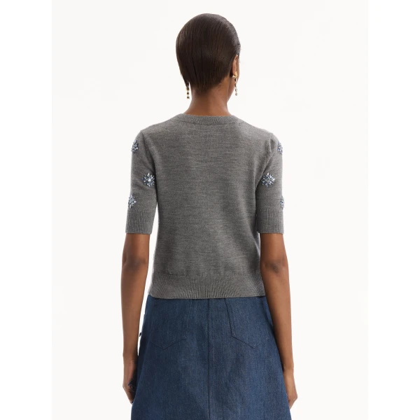 Oscar de la Renta Crystal Embroidered Pullover, view 4