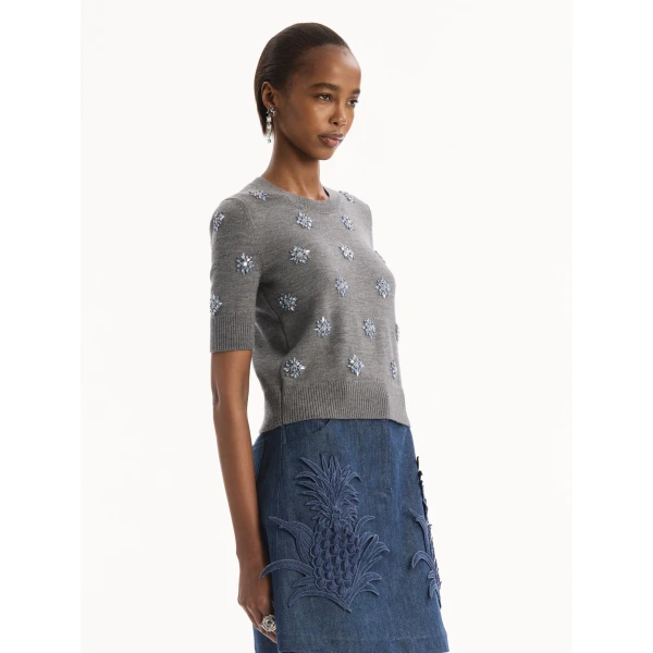 Oscar de la Renta Crystal Embroidered Pullover, view 5