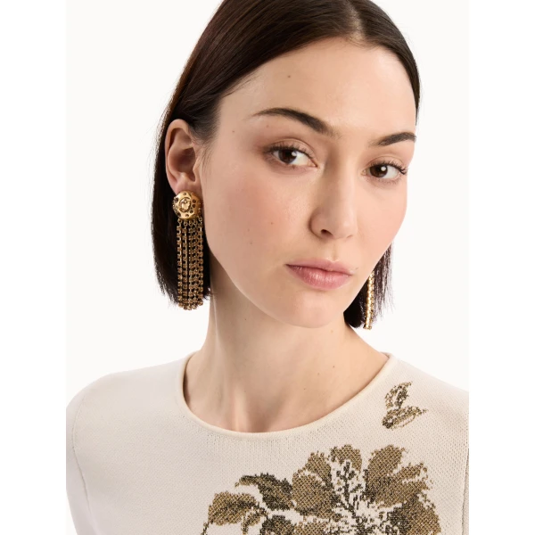 Oscar de la Renta Crystal Fringe Chandelier Earrings, view 2